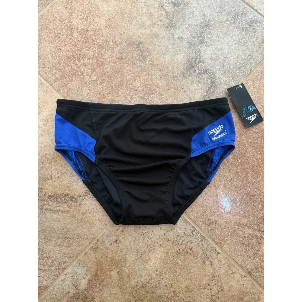Men's Speedo Black & Blue Endurance+ Spark Splice Brief Size 34 NWT
